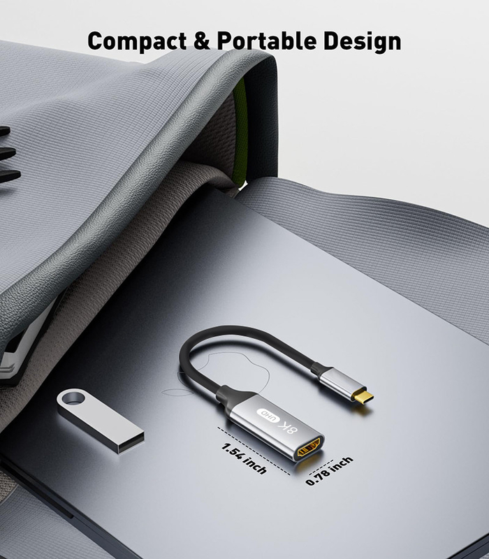 Προσαρμοσμένο μήκος Γκρίζα USB-C σε HDMI 2.1 Αναπροσαρμοστής 8K 60Hz για ταχύτητα USB τύπου C 3.1 φορητοί υπολογιστές