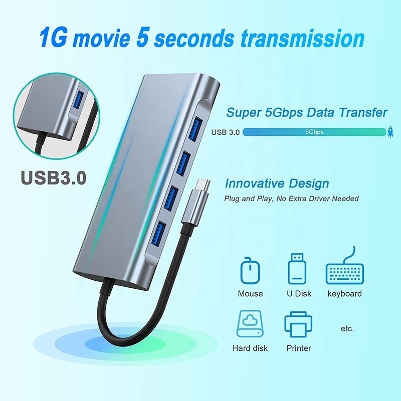 Πολυλειτουργικό USB C Hub Dock με Gigabit RJ45 Ethernet TF SD Card Reader HDMI VGA USB 3.0