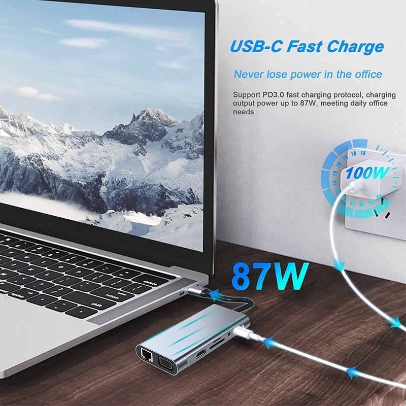Πολυλειτουργικό USB C Hub Dock με Gigabit RJ45 Ethernet TF SD Card Reader HDMI VGA USB 3.0