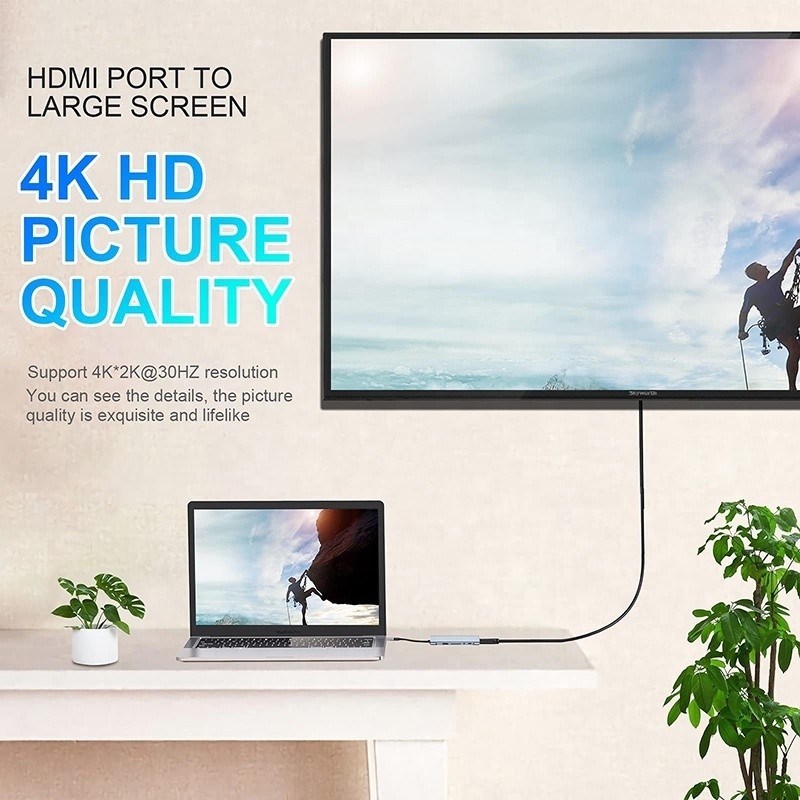 Πολυλειτουργικό USB C Hub Dock με Gigabit RJ45 Ethernet TF SD Card Reader HDMI VGA USB 3.0