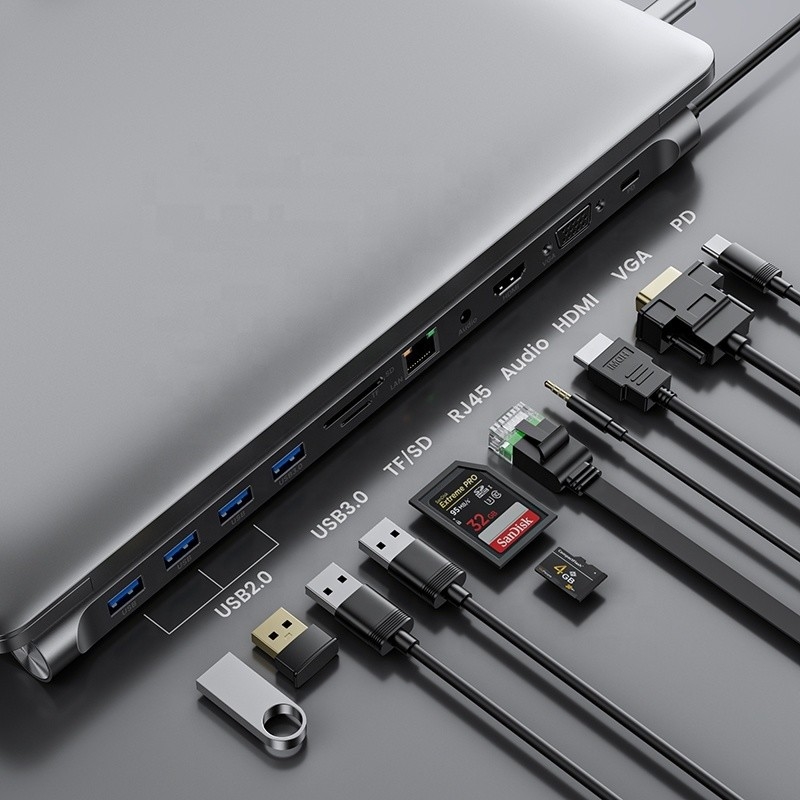 11 σε 1 USB τύπου C Πολυλειτουργικός προσαρμογός Hub για φορητό υπολογιστή και κινητό τηλέφωνο
