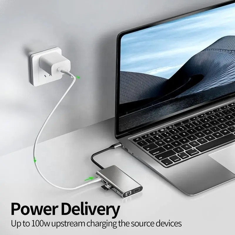 USB C Hub Τύπος-C προς USB 3.0 HDMI VGA RJ45 Lan SD TF Audio USB Grey Πολλαπλόπορτο προσαρμογέα