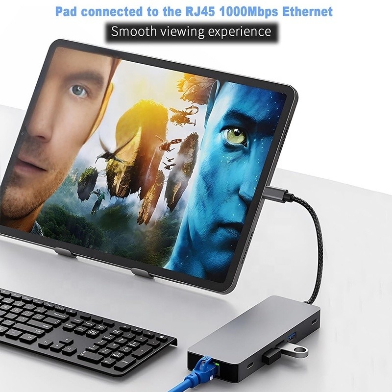 10 σε 1 USB C Hub για διπλό HDMI 4K 60Hz Adapter Dock με USB 3.0 Ethernet RJ45 1000Mbps