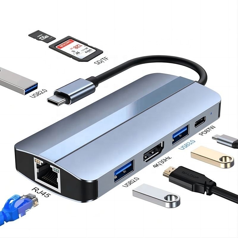 USB Type C Hub Multiport Dock Station με λειτουργία δικτύου φόρτισης μεταφοράς βίντεο