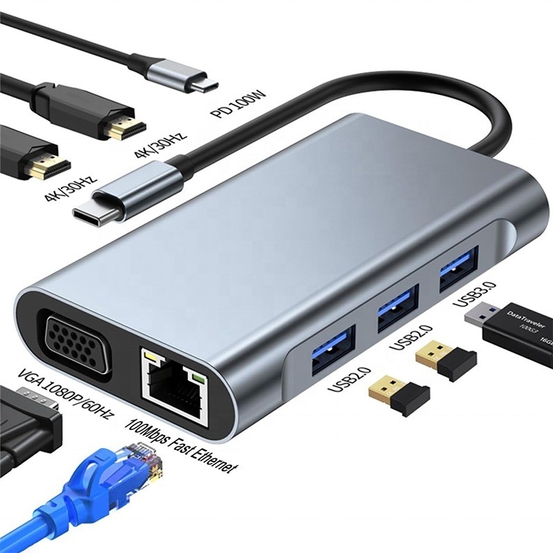 Πολυλειτουργία 8-In-1 USB-C USB C Docking Station με διπλή 4K HDMI και 2 HDMI θύρες