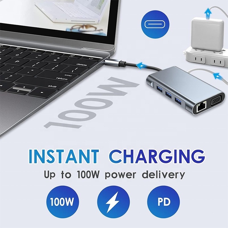 Πολυλειτουργία 8-In-1 USB-C USB C Docking Station με διπλή 4K HDMI και 2 HDMI θύρες