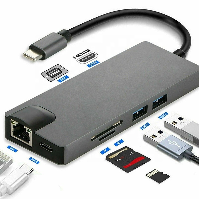 8-In-1 USB C Hub Τύπος-C Τύπος C 3.1 έως 4K HDMI HDTV RJ45 Lan Ethernet PD USB3.0 Adapter Hub