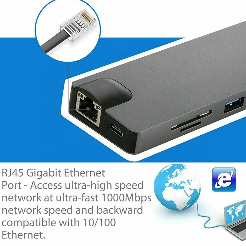 8-In-1 USB C Hub Τύπος-C Τύπος C 3.1 έως 4K HDMI HDTV RJ45 Lan Ethernet PD USB3.0 Adapter Hub