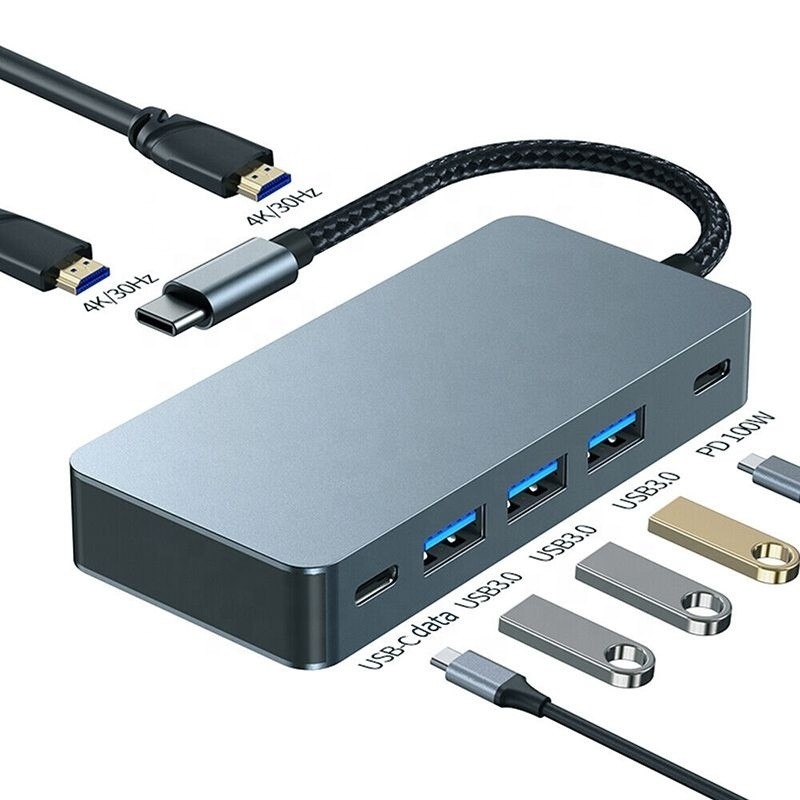 4K 30Hz Δύο HDMI USB 3.0 Adapter Docking Station 7 σε 1 Πολυπύρτιο USB C Type C Hub