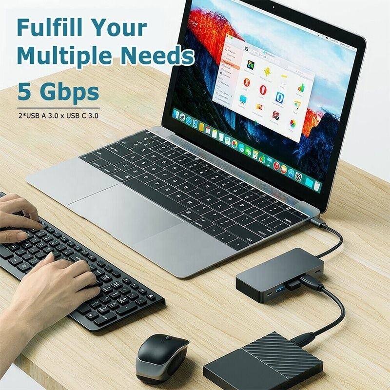 4K 30Hz Δύο HDMI USB 3.0 Adapter Docking Station 7 σε 1 Πολυπύρτιο USB C Type C Hub