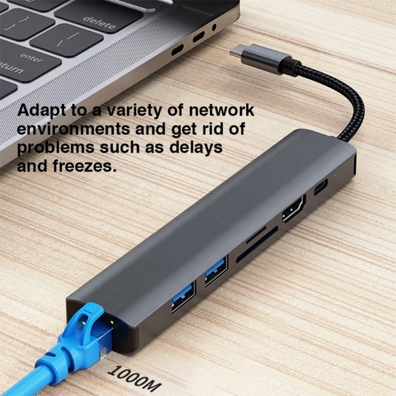 Γκρι 7 σε 1 USB Type C Hub με 1000M RJ45 Gigabit Ethernet 4K HDMI PD 100W προσαρμογέα