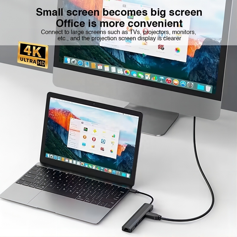 Γκρι 7 σε 1 USB Type C Hub με 1000M RJ45 Gigabit Ethernet 4K HDMI PD 100W προσαρμογέα