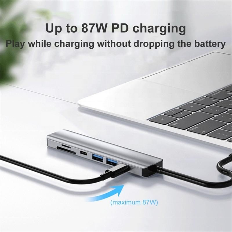 Γκρι 7 σε 1 USB C προς HDMI Adapter Hub Dock με αναγνώστη κάρτας SD TF SD / TF