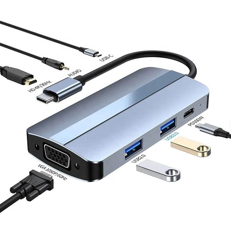 11 σε 1 USB-C Hub Τύπος-C προς HDMI USB3.0 USB2.0 SD TF Adapter Hub με αναγνώστη καρτών