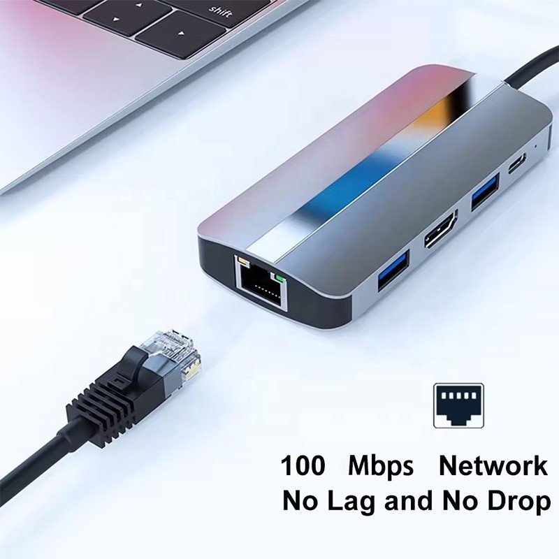 7 σε 1 USB C USB-C Hub για Macbook Gray HDMI USB 3.0 USB2.0 RJ45 SD/TF Reader Card PD έξοδος