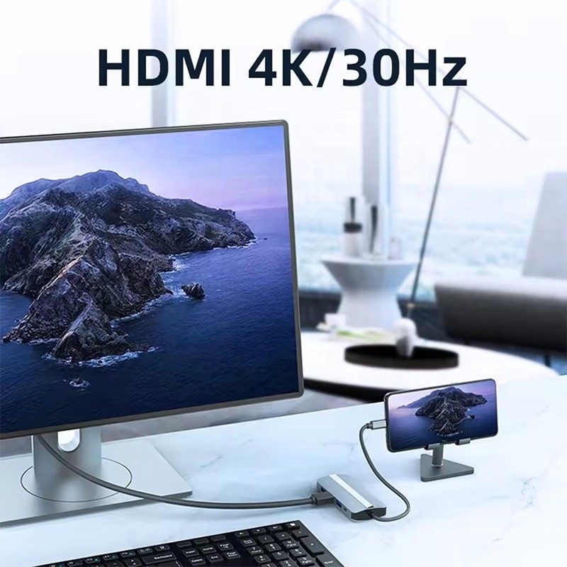 7 σε 1 USB C USB-C Hub για Macbook Gray HDMI USB 3.0 USB2.0 RJ45 SD/TF Reader Card PD έξοδος