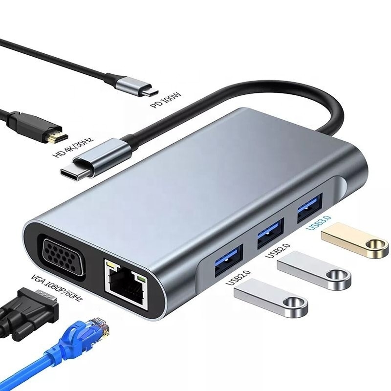11 σε 1 USB-C Hub Τύπος-C προς HDMI USB3.0 USB2.0 SD TF Adapter Hub με αναγνώστη καρτών