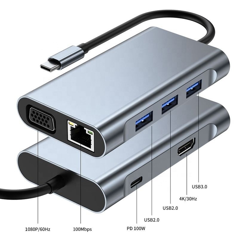 11 σε 1 USB-C Hub Τύπος-C προς HDMI USB3.0 USB2.0 SD TF Adapter Hub με αναγνώστη καρτών