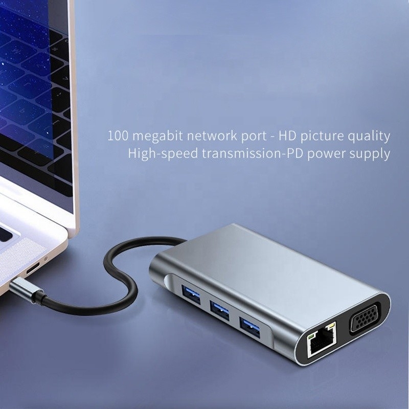 Σταθμός αποσύνδεσης USB C τύπου C 7-in-1 με HDTV HDMI VGA USB RJ45 και ταχεία μεταφορά δεδομένων