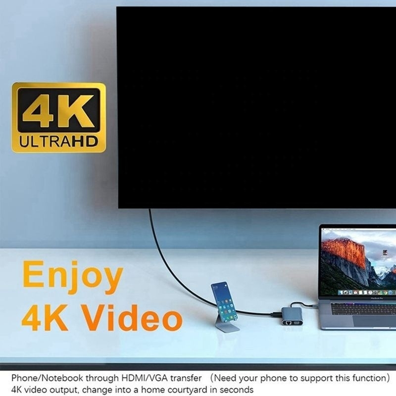 Σταθμός αποσύνδεσης USB C τύπου C 7-in-1 με HDTV HDMI VGA USB RJ45 και ταχεία μεταφορά δεδομένων