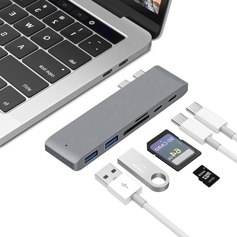 Πολλαπλόπορτο σταθμό δέσμευσης 6-σε-1 Type-C Hub Adapter με έξοδο SD/TF 2 * USB3.0 2 * USB-C