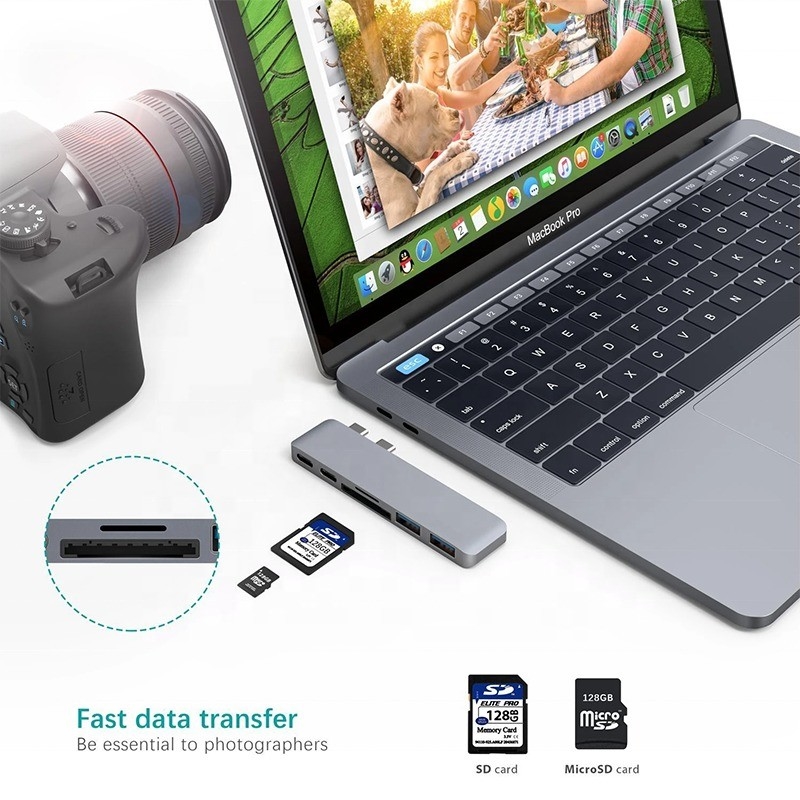 Πολλαπλόπορτο σταθμό δέσμευσης 6-σε-1 Type-C Hub Adapter με έξοδο SD/TF 2 * USB3.0 2 * USB-C