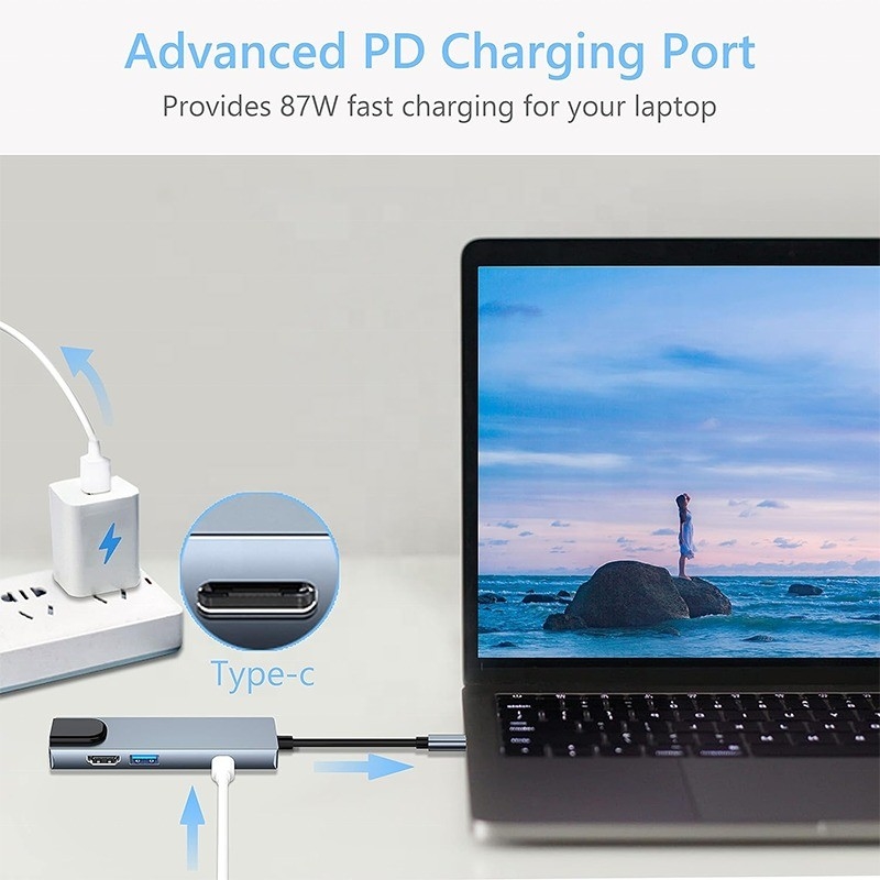 Άσπρος σταθμός ασύρματης σύνδεσης USB C PD για λειτουργία φόρτισης φορητών υπολογιστών