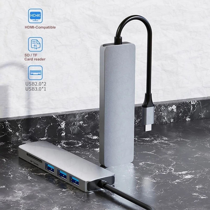 6-σε-1 Multiport Laptop Docking Station με 4K HD HDMI HDTV USB 3.0 SD TF Card Reader