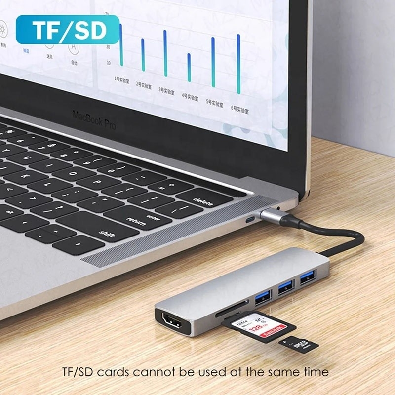 6-σε-1 Multiport Laptop Docking Station με 4K HD HDMI HDTV USB 3.0 SD TF Card Reader