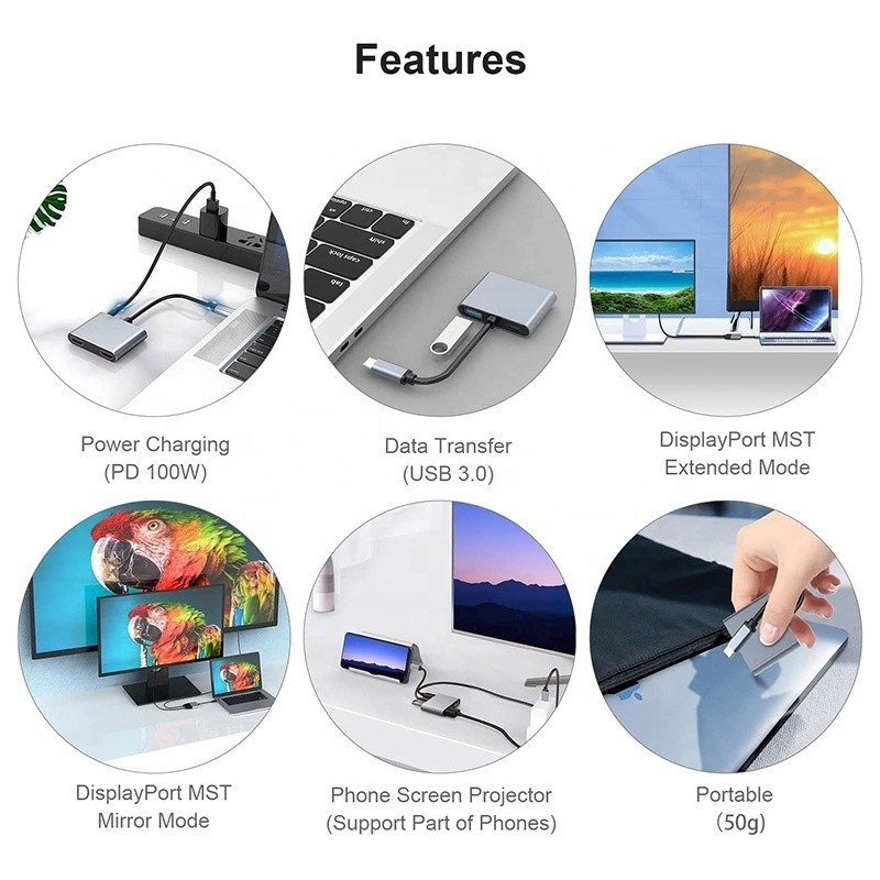 4-σε-1 USB C σε διπλό 4K HDMI MST προσαρμογέα για φόρτιση μεταφοράς δεδομένων και βίντεο