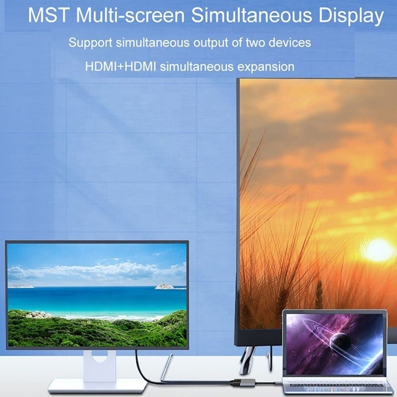 4-σε-1 USB C σε διπλό 4K HDMI MST προσαρμογέα για φόρτιση μεταφοράς δεδομένων και βίντεο
