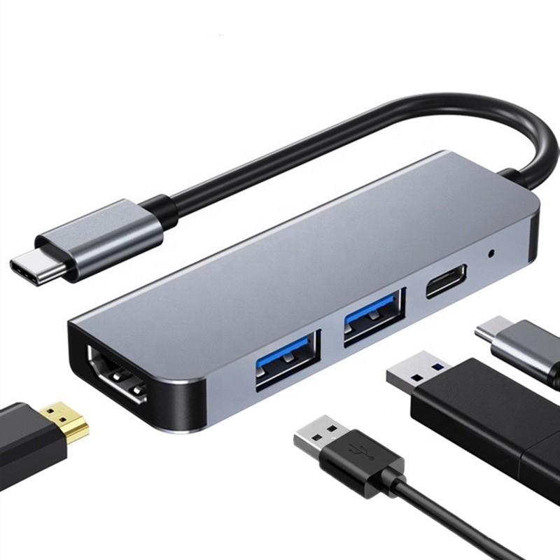 4K HDMI συμβατός τύπου-C προς USB C Hub Adapter με 2 θύρες φόρτισης USB3.0 και PD
