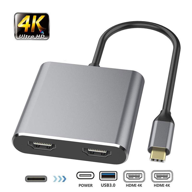 Σταθμός υποσύνδεσης 4 σε 1 με 2 διπλές θύρες HDMI 4K και προσαρμογέα USB-C τύπου C σε διπλό HDMI