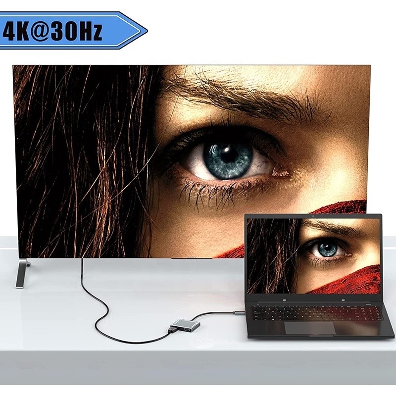 Σύνδεσμος διεπαφής USB C τύπου C Δύο προσαρμογείς HDMI 4K 4 σε 1 USB 3.0 Hub για φορητό υπολογιστή