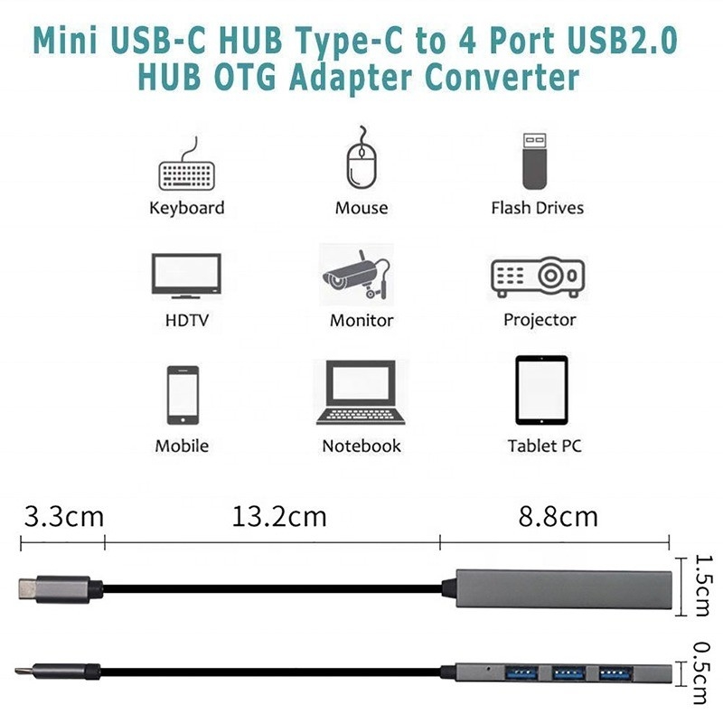 Τύπος C Διασύνδεση 4 σε 1 14 θύρες Hub Τύπος C OTG προς USB 3.0 2.0 Adapter Αλουμινίου