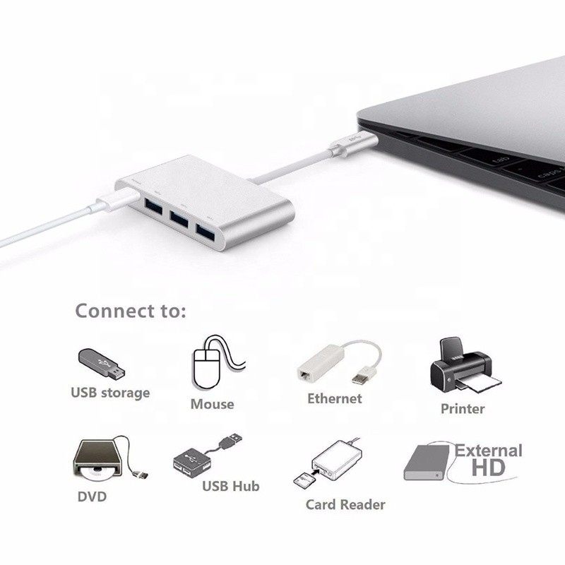 USB 3.1 Διασύνδεση 4-In-1 Τύπου C Hub Πολλαπλός προσαρμογός για ταχεία μεταφορά δεδομένων