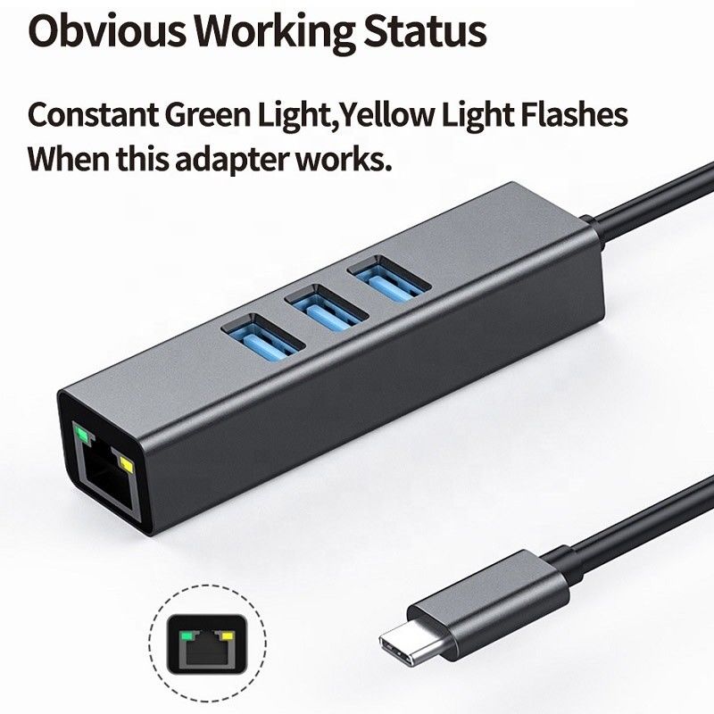 USB 3.1 τύπου C έως 9 θύρες USB3.0 Hub με Gigabit Ethernet RJ45 Lan Port Adapter Gray