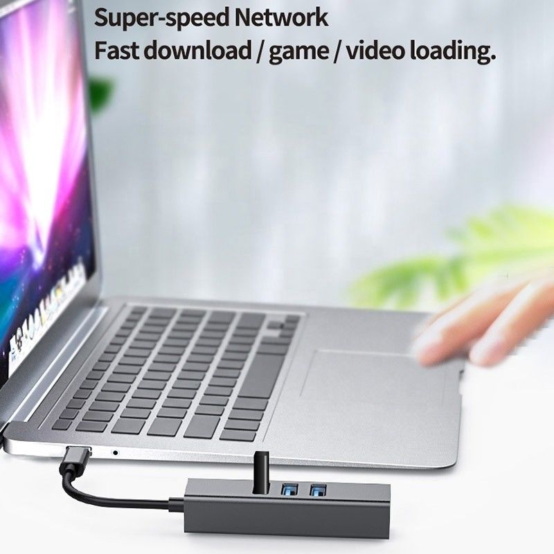 USB 3.1 τύπου C έως 9 θύρες USB3.0 Hub με Gigabit Ethernet RJ45 Lan Port Adapter Gray