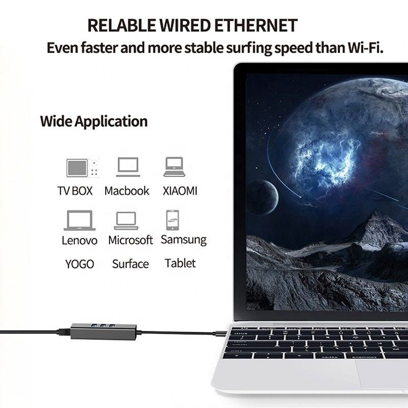 USB 3.1 τύπου C έως 9 θύρες USB3.0 Hub με Gigabit Ethernet RJ45 Lan Port Adapter Gray