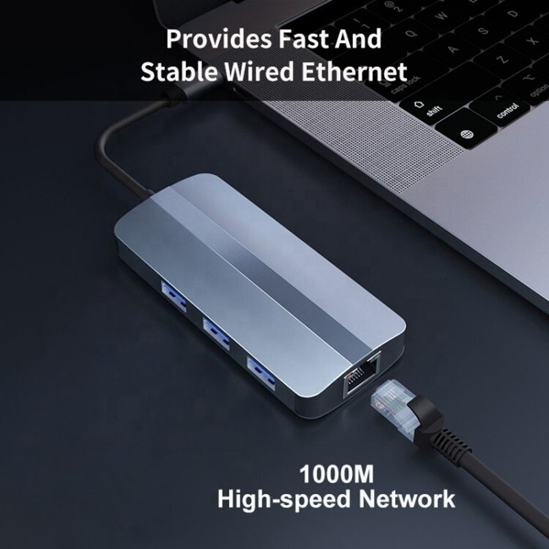 6 σε 1 USB A Hub 4K HDMI USB3.0 RJ45 1000Mbps PD προσαρμογός φόρτισης