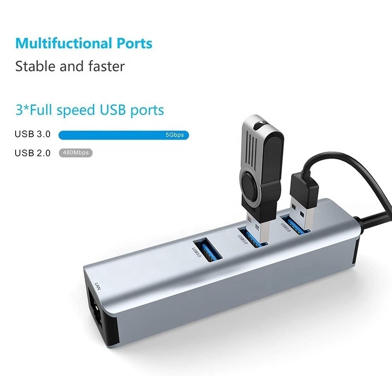 USB 3.0 σε 6 θύρες USB Hub και 1000Mbps Ethernet Adapter για συμβατότητα ανδρών-γυναικών