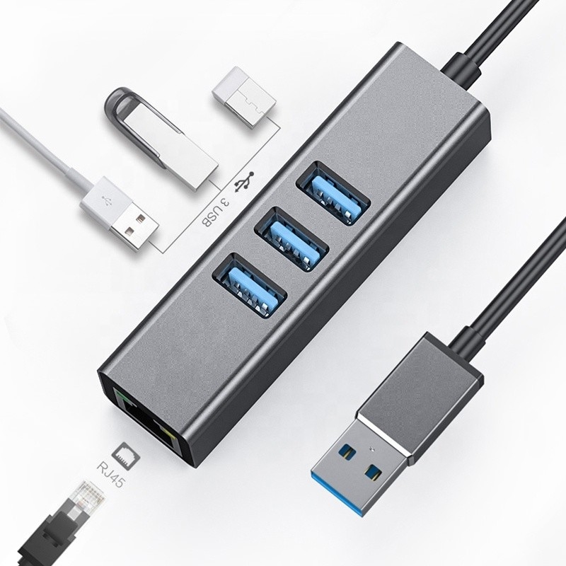 Γκρέι USB3.0 Hub και RJ45 Lan Adapter με 3 θύρες USB Gigabit Ethernet Network Card