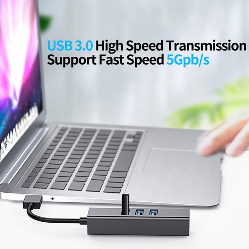 Γκρέι USB3.0 Hub και RJ45 Lan Adapter με 3 θύρες USB Gigabit Ethernet Network Card