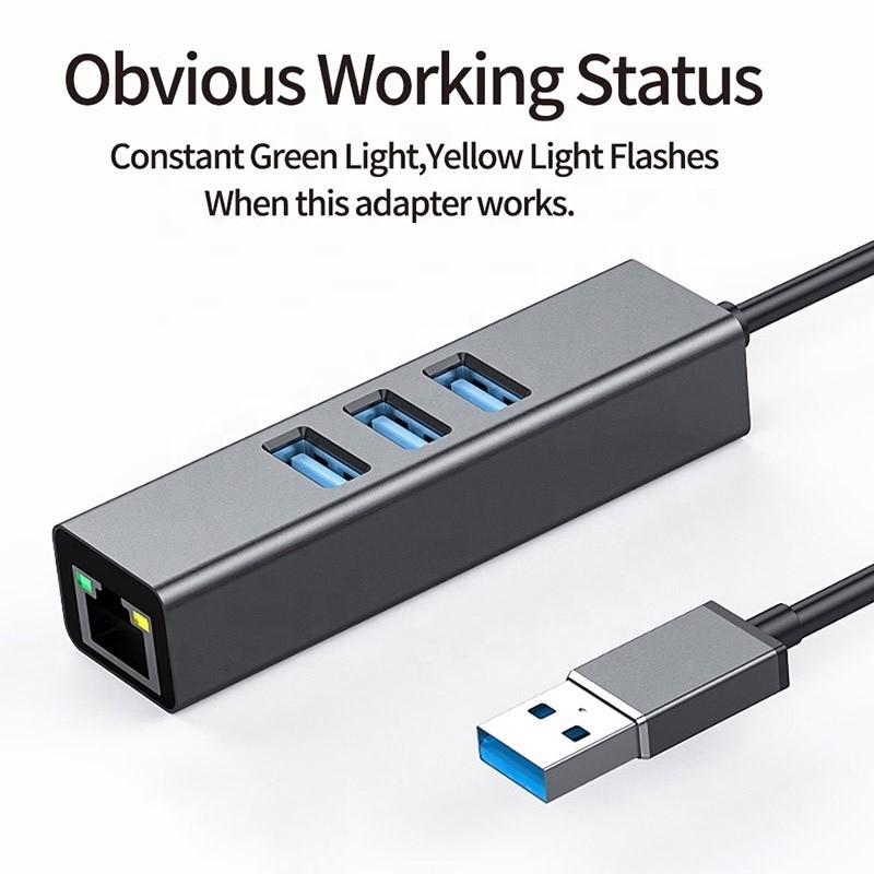 Γκρέι USB3.0 Hub και RJ45 Lan Adapter με 3 θύρες USB Gigabit Ethernet Network Card