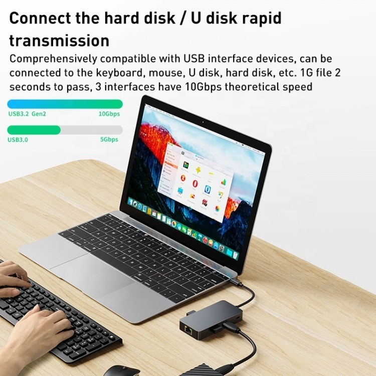 8-In-1 Multiport Adapter USB-C Hub με HDMI 3 USB3.0 RJ45 και PD έξοδος 5-8 θύρες