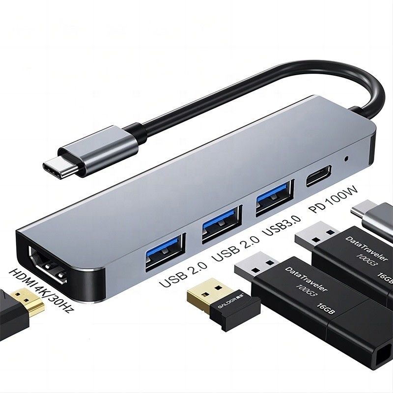 Προσαρμοσμένο 6-In-1 USB C Type-C Hub για 4K HDMI και USB 3.0 για Macbook OEM / ODM