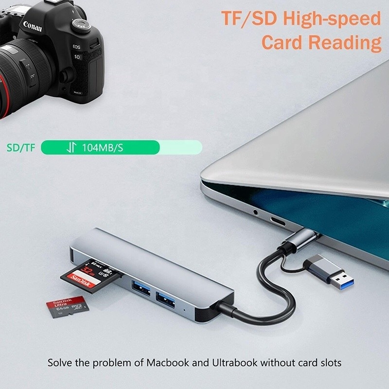 USB A/C Εισαγωγή USB 3.0 Τύπος C Πολλαπλόπορτης Σταθμός Ενσωμάτωσης με αναγνώστη κάρτας SD/TF