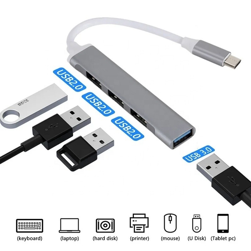 Άλουμινίου 4 θύρες USB τύπου C σε USB 3.0 2.0 Data Hub για μεταφορά δεδομένων υψηλής ταχύτητας