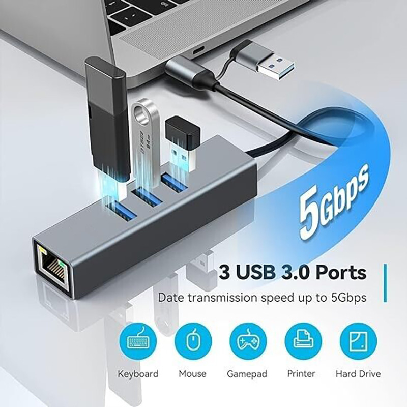 Διορθωτής USB τύπου C προς Ethernet με 14 θύρες USB 1000 Mbit/s Gigabit RJ45 LAN Hub