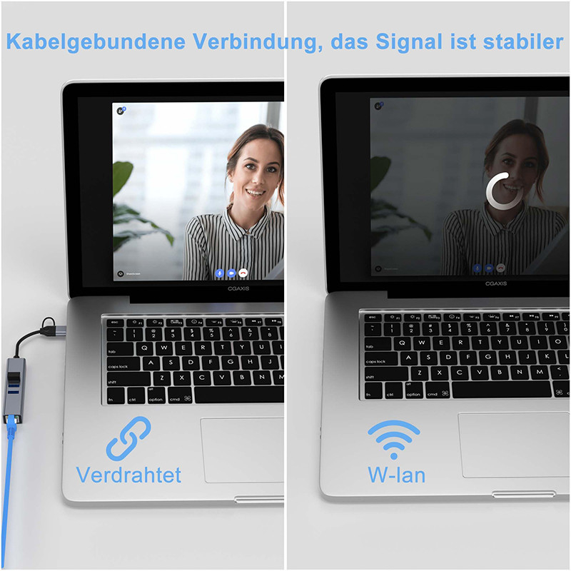 USB Type C LAN Adapter 6-in-2 USB C Hub με 3 θύρες USB 3.0 και RJ45 Gigabit LAN Interface